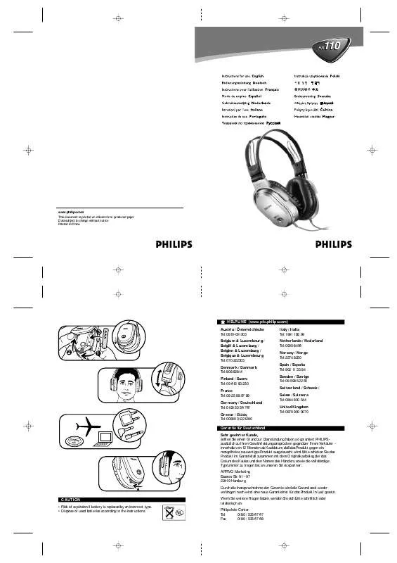 Mode d'emploi PHILIPS NOISE CANCELING HEADPHONE SBCHN110