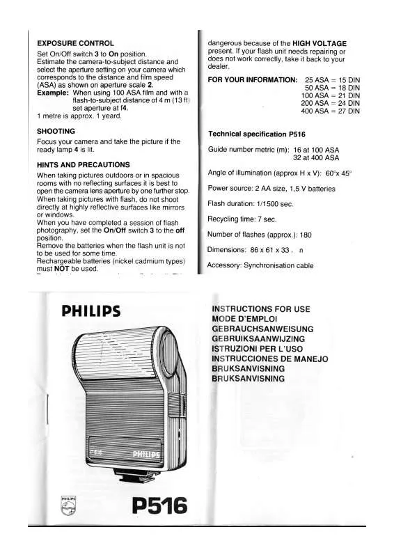 Mode d'emploi PHILIPS P516 FLASH