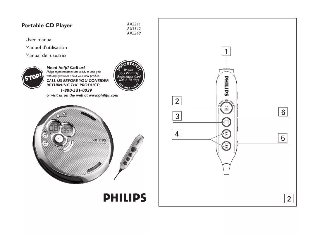 Mode d'emploi PHILIPS PORTABLE CD PLAYER AX5311