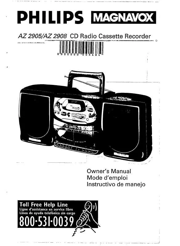 Mode d'emploi PHILIPS PORTABLE RADIO CASS REC-CD AZ2905