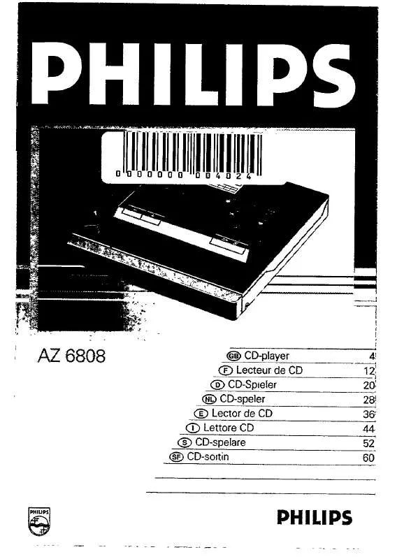 Mode d'emploi PHILIPS PORTABLE RADIO CASS REC-CD AZ6808