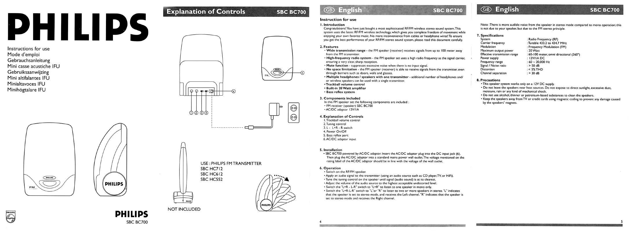 Mode d'emploi PHILIPS SBCBC700-00U