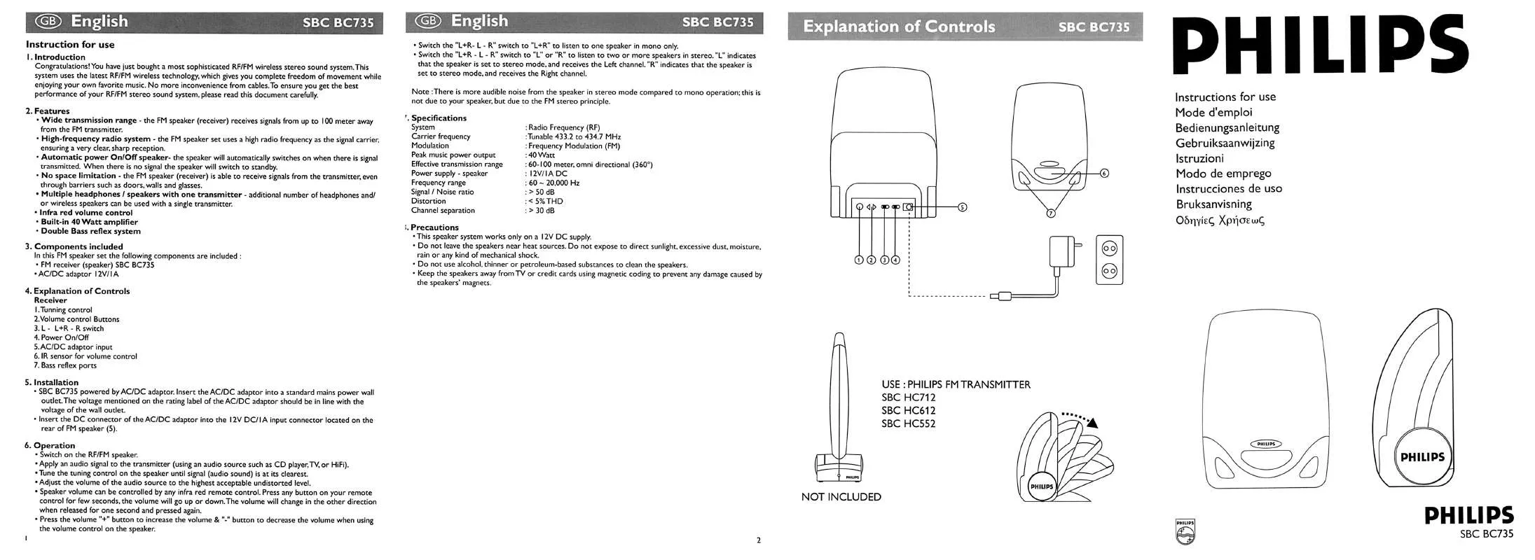 Mode d'emploi PHILIPS SBCBC735