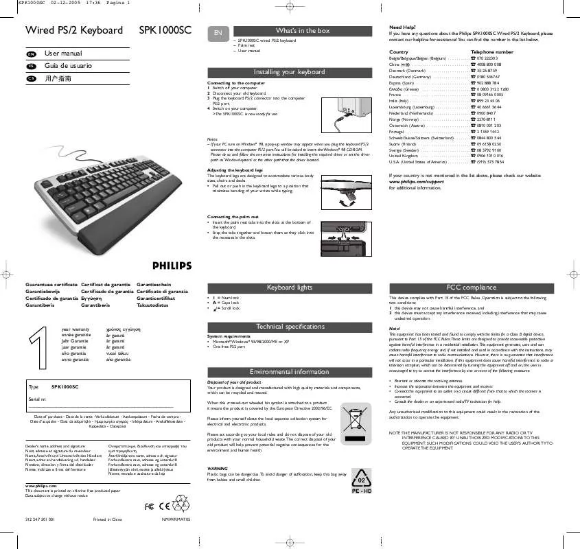 Mode d'emploi PHILIPS SPK1000SC