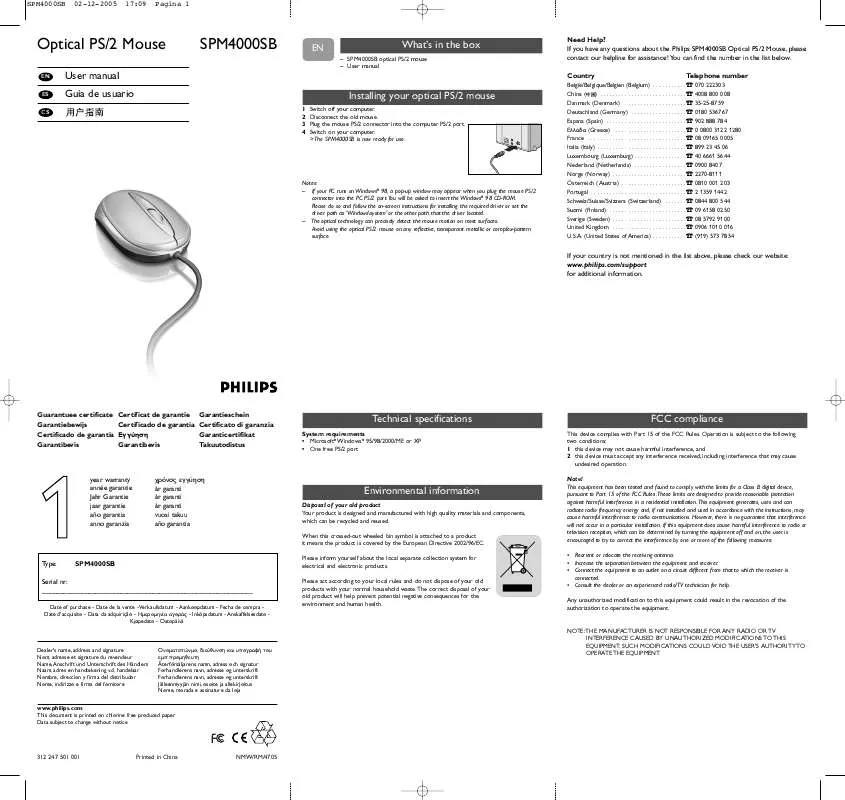 Mode d'emploi PHILIPS SPM4000SB