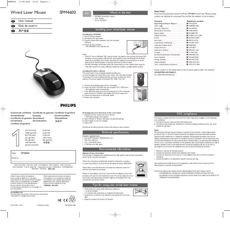 Mode d'emploi PHILIPS SPM4600BB