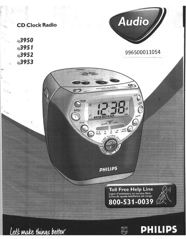 Mode d'emploi PHILIPS STEREO CD CLOCK RADIO AJ395017