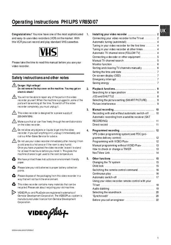 Mode d'emploi PHILIPS VR850