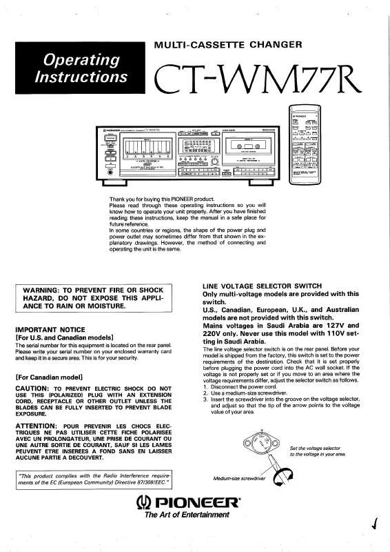 Mode d'emploi PIONEER CT-WM77R
