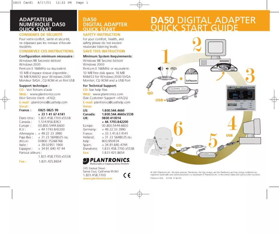 Mode d'emploi PLANTRONICS DA50 DIGITAL ADAPTER