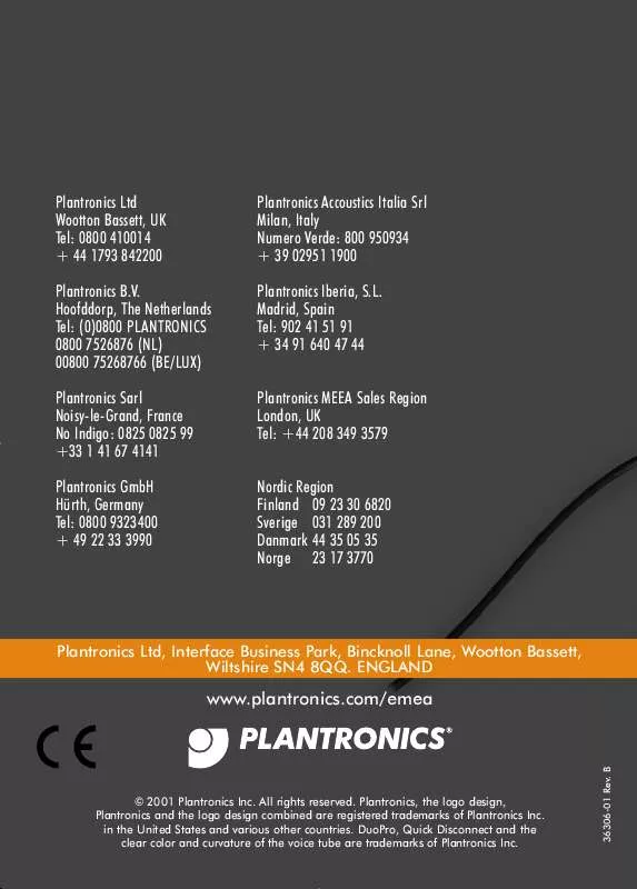 Mode d'emploi PLANTRONICS DUOPRO 151 161 171