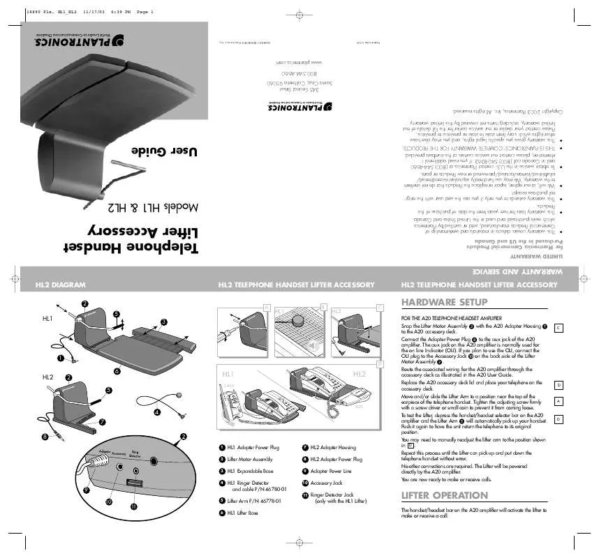 Mode d'emploi PLANTRONICS HL1