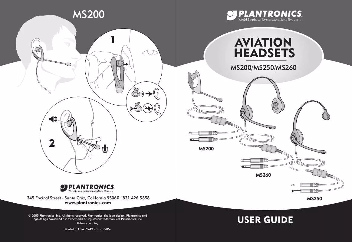 Mode d'emploi PLANTRONICS MS260 AVIATION