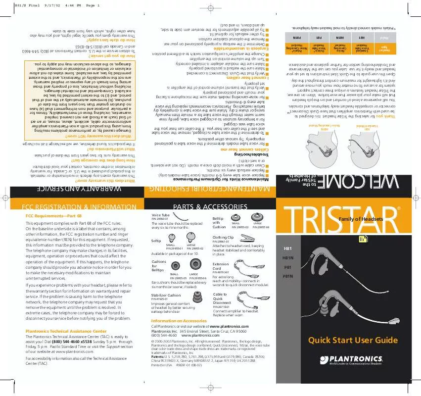 Mode d'emploi PLANTRONICS TRISTAR N81