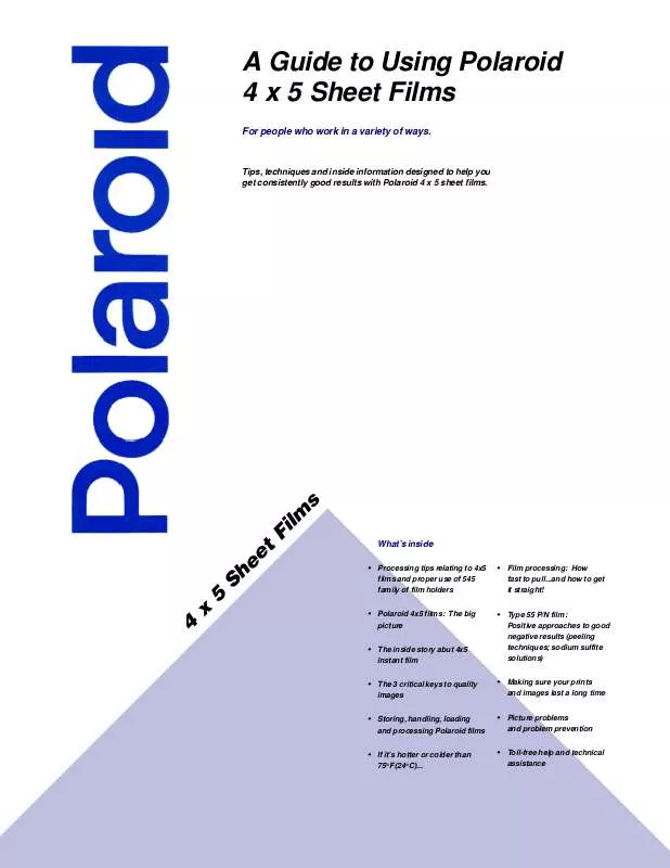 Mode d'emploi POLAROID 4 X 5 SHEET FILM GUIDE