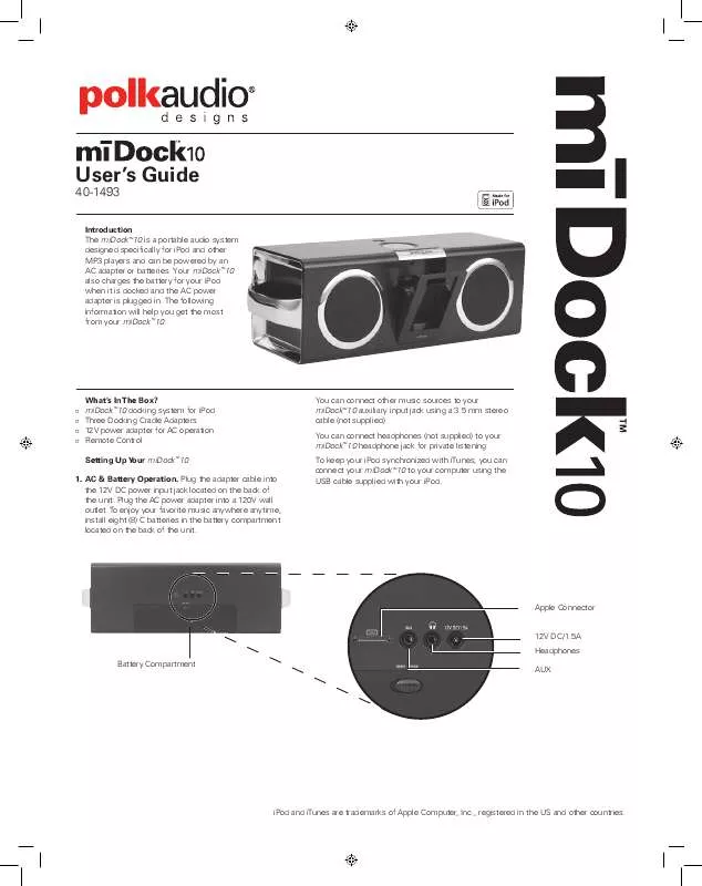 Mode d'emploi POLK AUDIO MIDOCK10