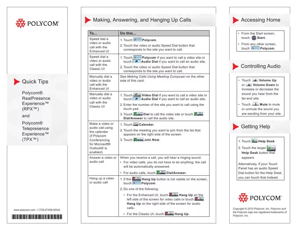 Mode d'emploi POLYCOM TPX