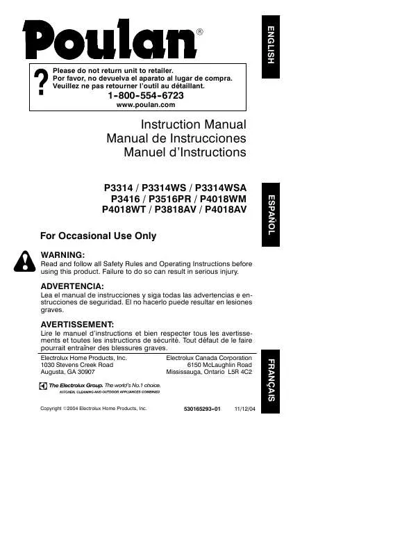 Mode d'emploi POULAN P4018AV