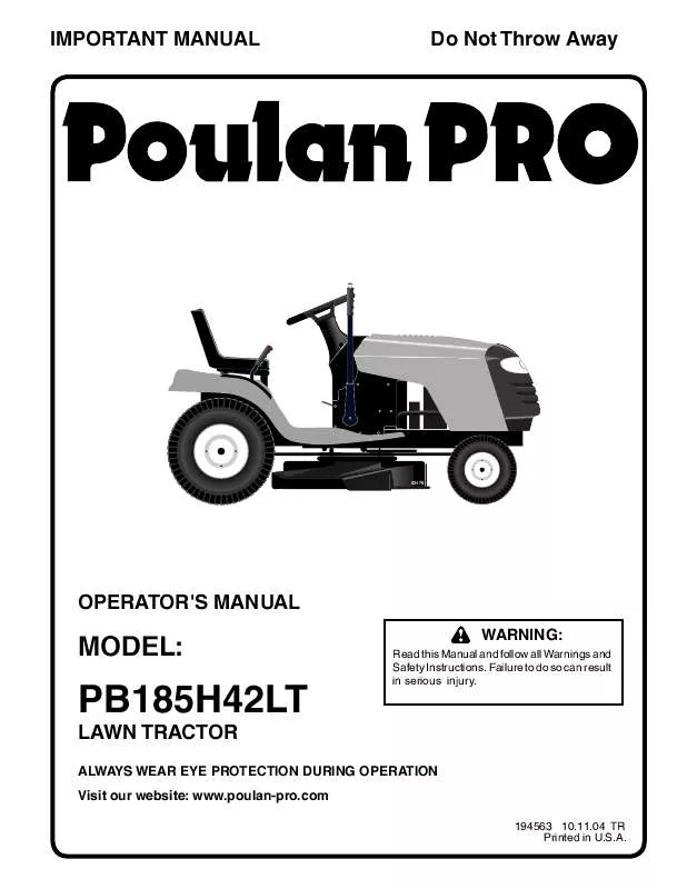 Mode d'emploi POULAN PRO PB185H42LT