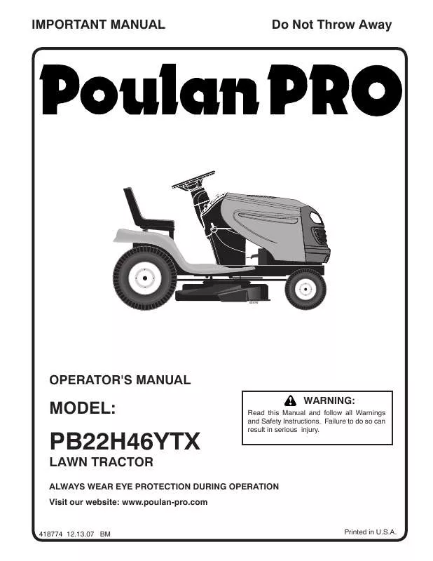 Mode d'emploi POULAN PRO PB22H46YTX