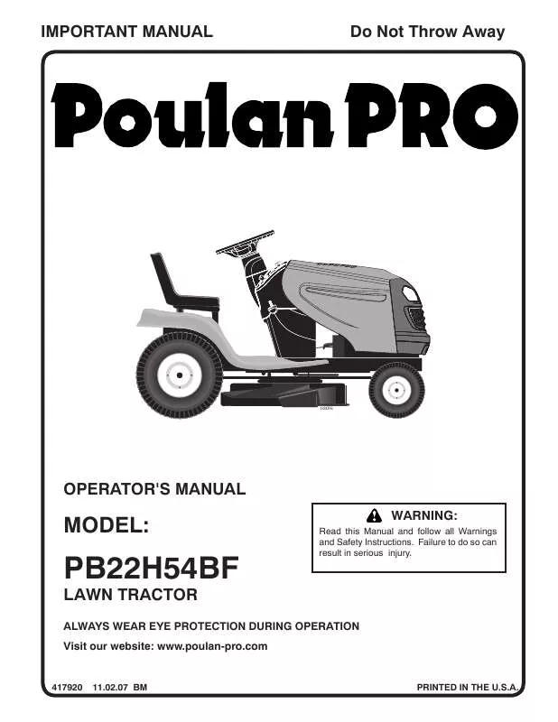 Mode d'emploi POULAN PRO PB22H54BF