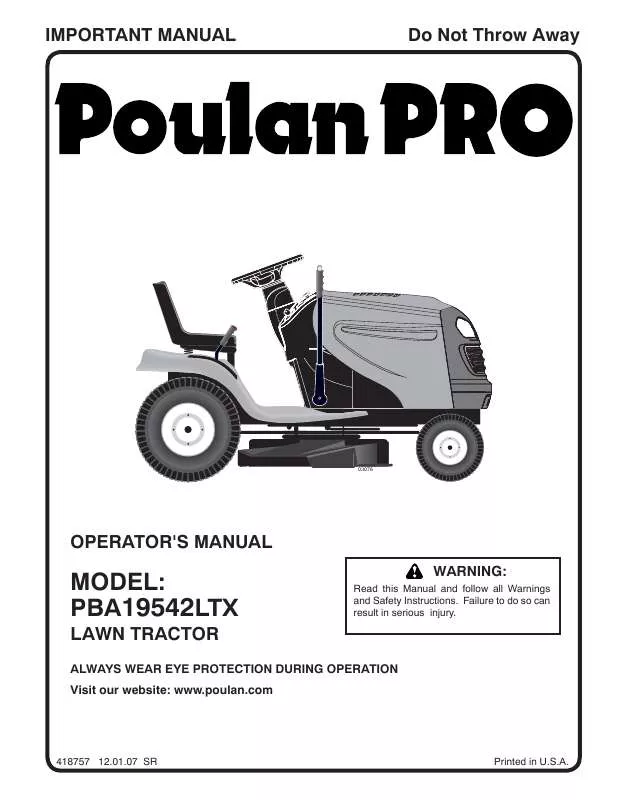 Mode d'emploi POULAN PBA19542LTX