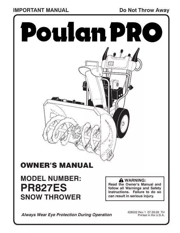 Mode d'emploi POULAN PRO PR827ES