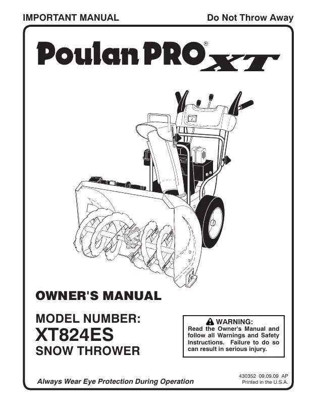 Mode d'emploi POULAN PRO XT XT824ES