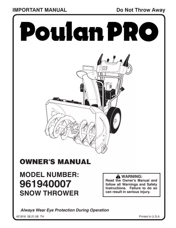 Mode d'emploi POULAN PRO 961940007