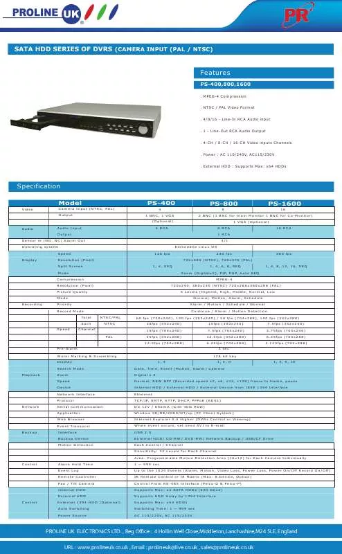 Mode d'emploi PROLINE PS-800