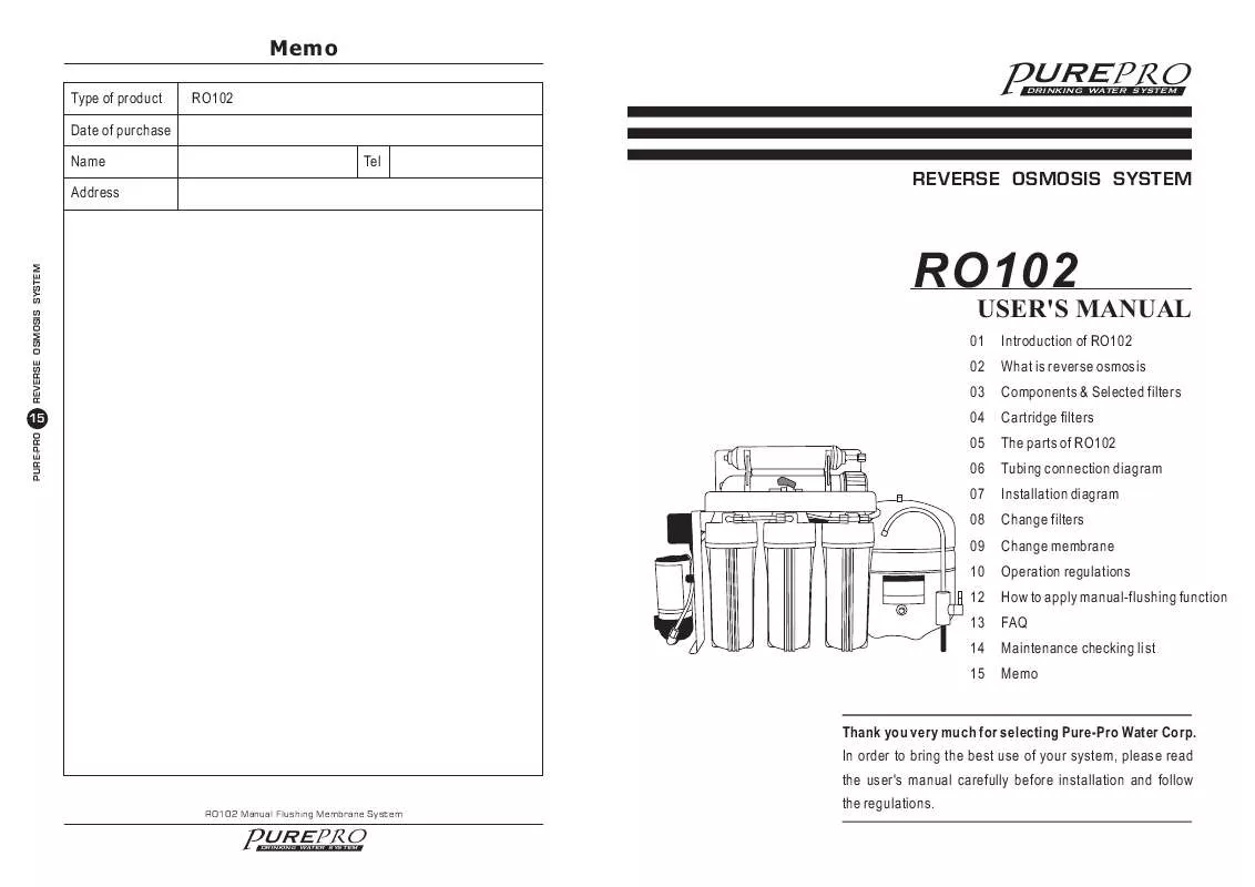 Mode d'emploi PUREPRO RO102