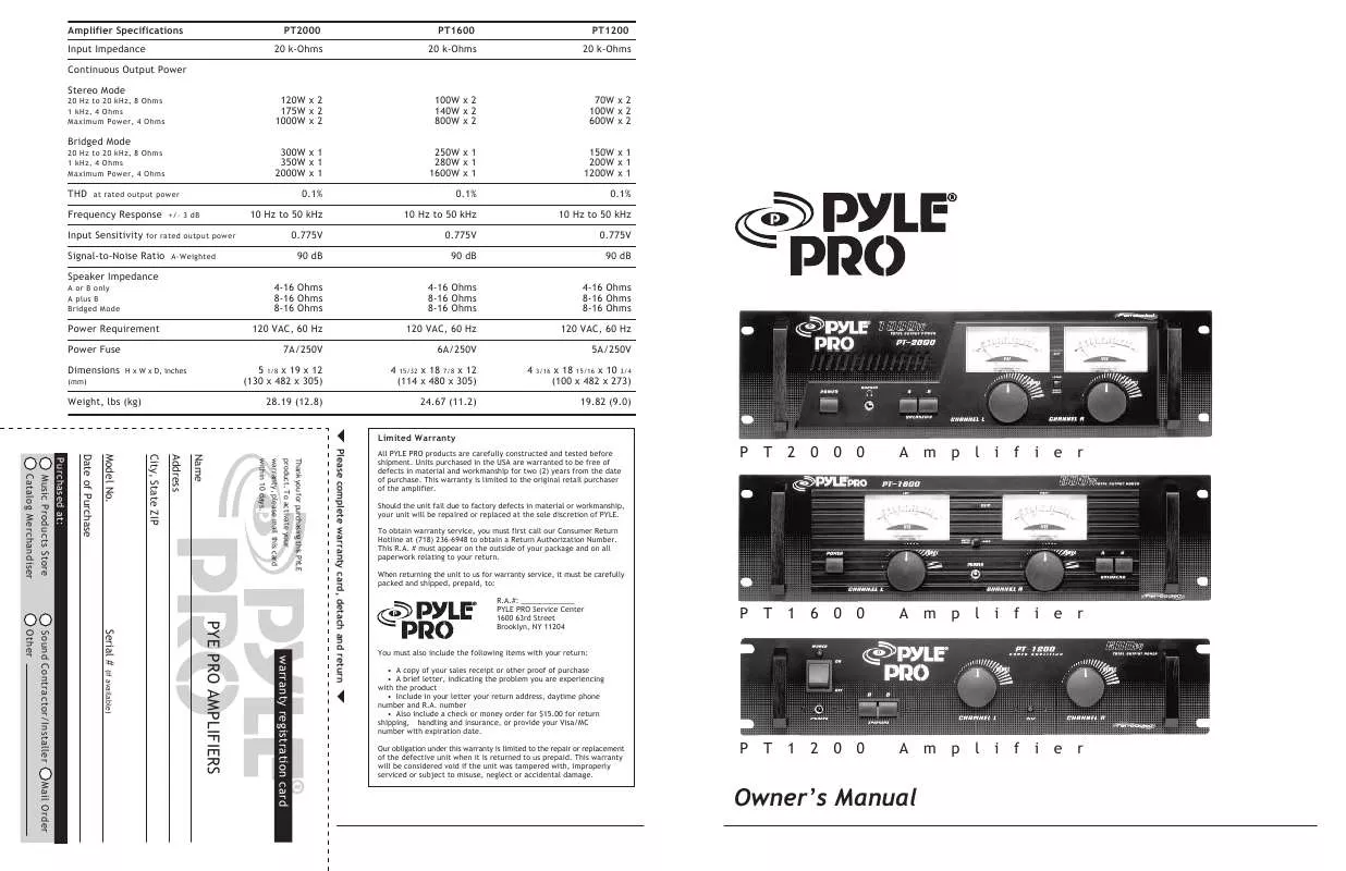 Mode d'emploi PYLE PT1600