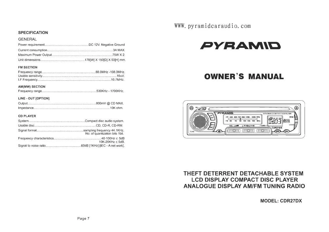 Mode d'emploi PYRAMID CDR27DX