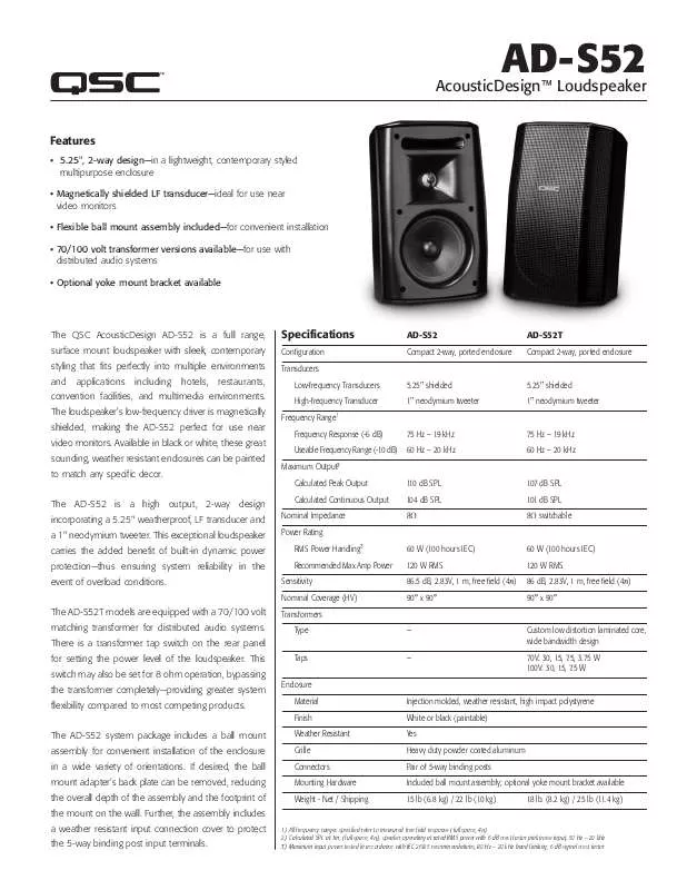 Mode d'emploi QSC AUDIO AD-S52