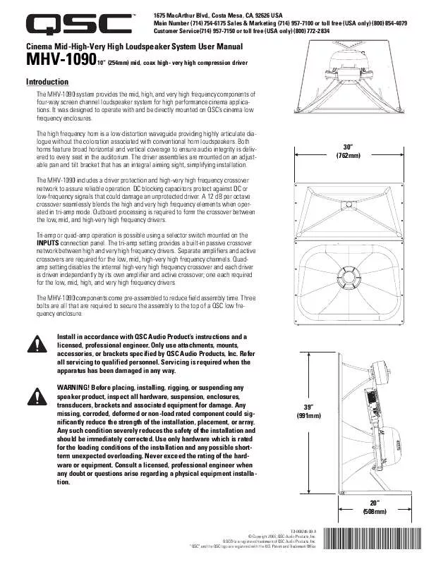 Mode d'emploi QSC AUDIO MVH-1090