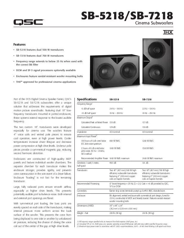 Mode d'emploi QSC AUDIO SB-5218