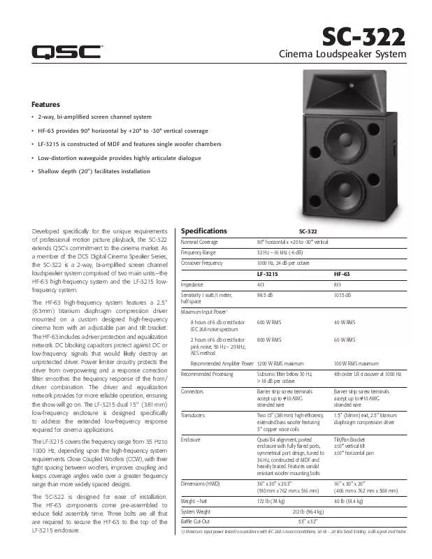 Mode d'emploi QSC AUDIO SC-322