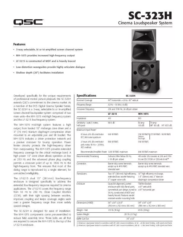 Mode d'emploi QSC AUDIO SC-323H