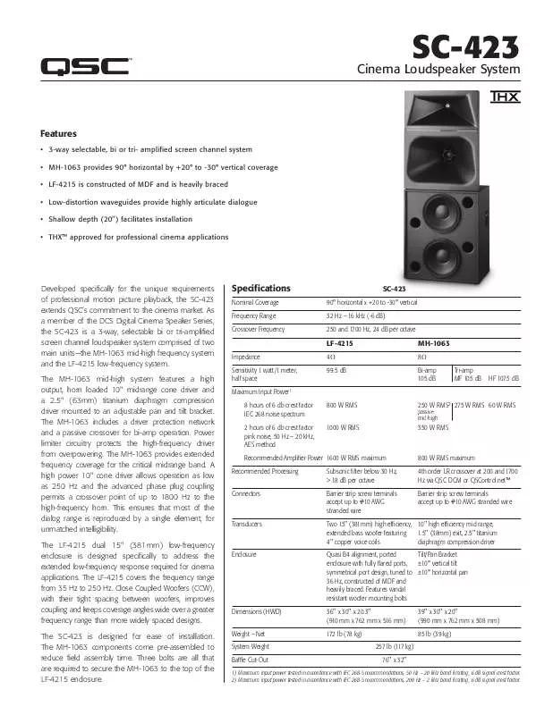 Mode d'emploi QSC AUDIO SC-423