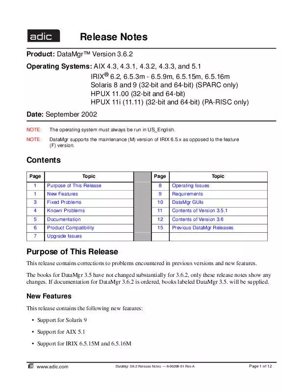 Mode d'emploi QUANTUM DATAMGR 3.6.2