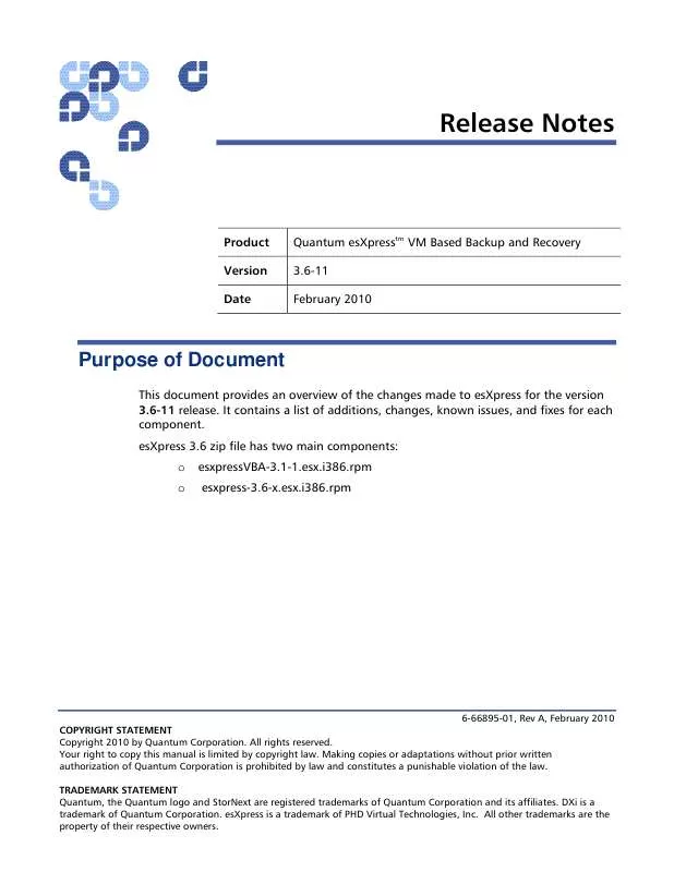 Mode d'emploi QUANTUM ESXPRESS VM 3.6.11