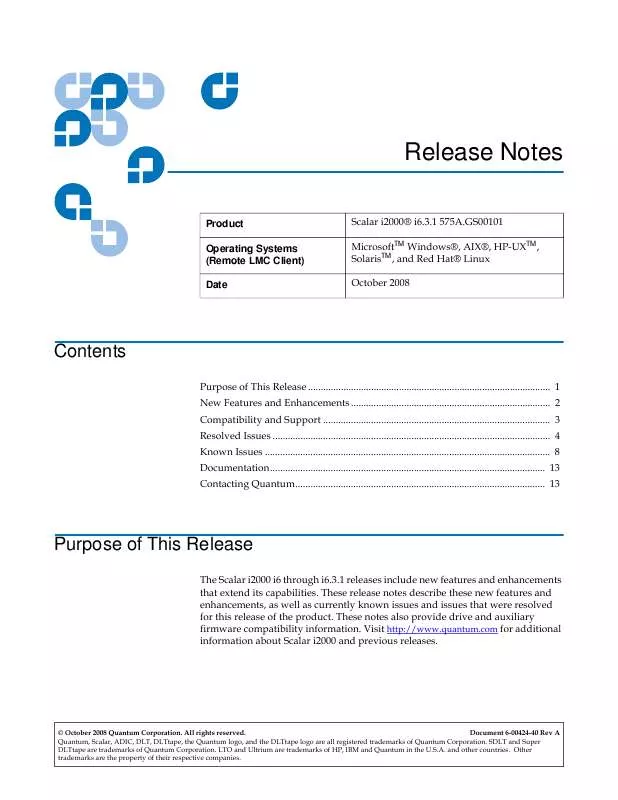 Mode d'emploi QUANTUM SCALAR I2000 I6.3.1