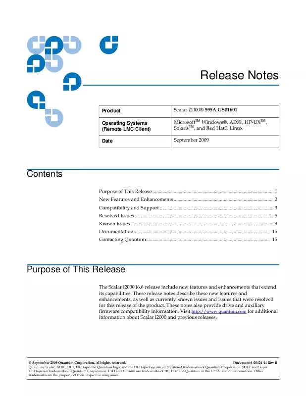 Mode d'emploi QUANTUM SCALAR I2000 I6.6