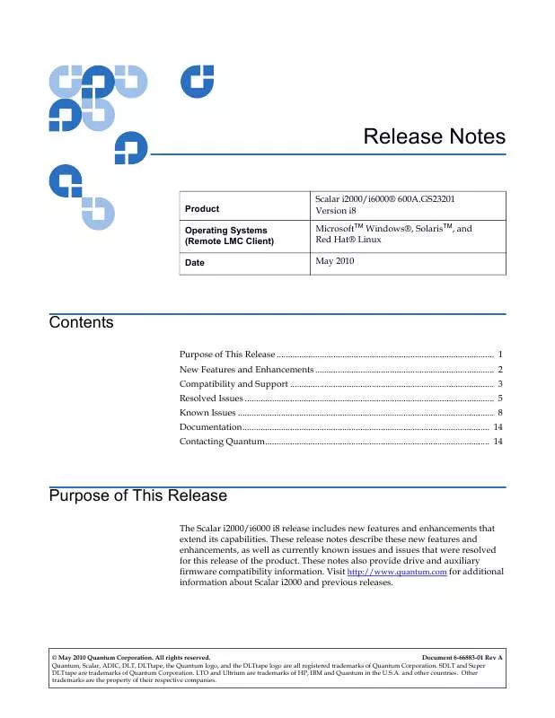 Mode d'emploi QUANTUM SCALAR I2000 I8