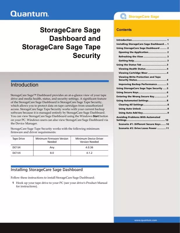 Mode d'emploi QUANTUM STORAGECARE SAGE