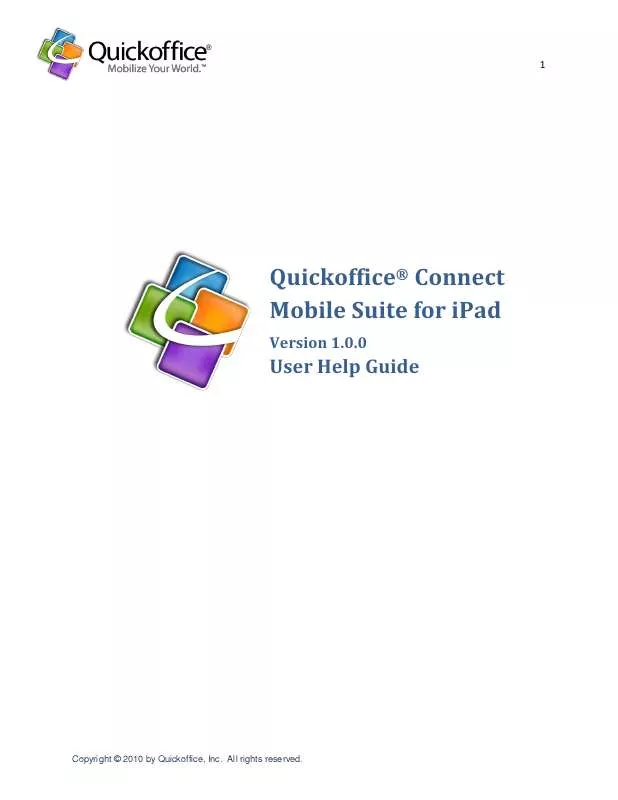 Mode d'emploi QUICKOFFICE QUICKOFFICE CONNECT MOBILE SUITE FOR IPAD V1.0.0