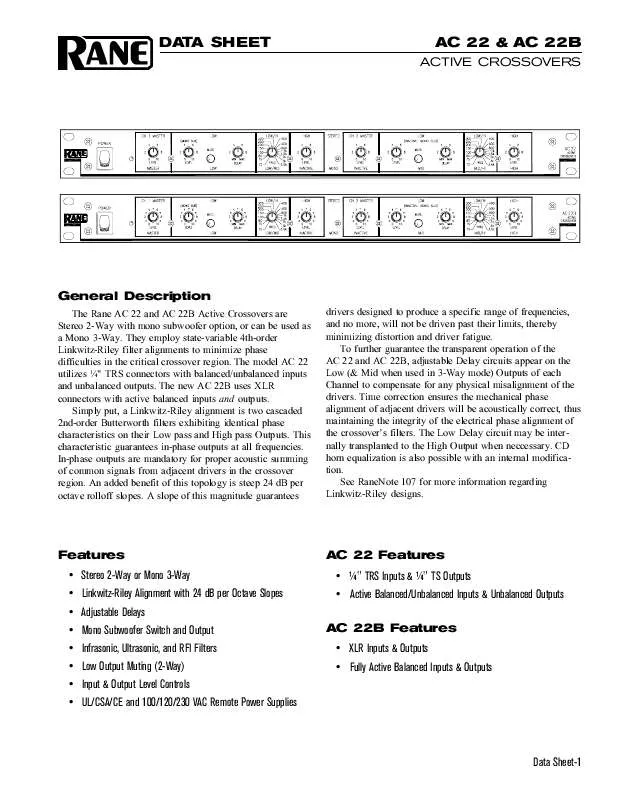 Mode d'emploi RANE AC 22B