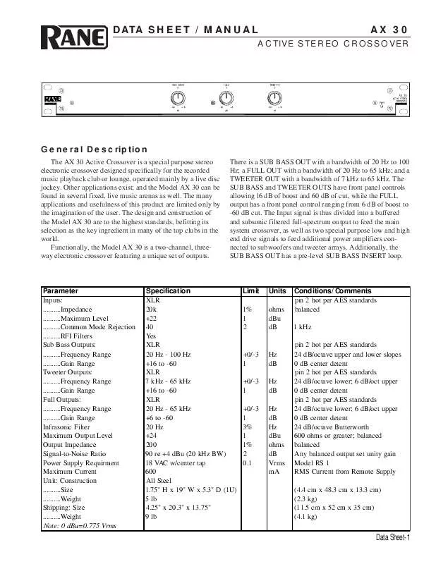 Mode d'emploi RANE AX 30