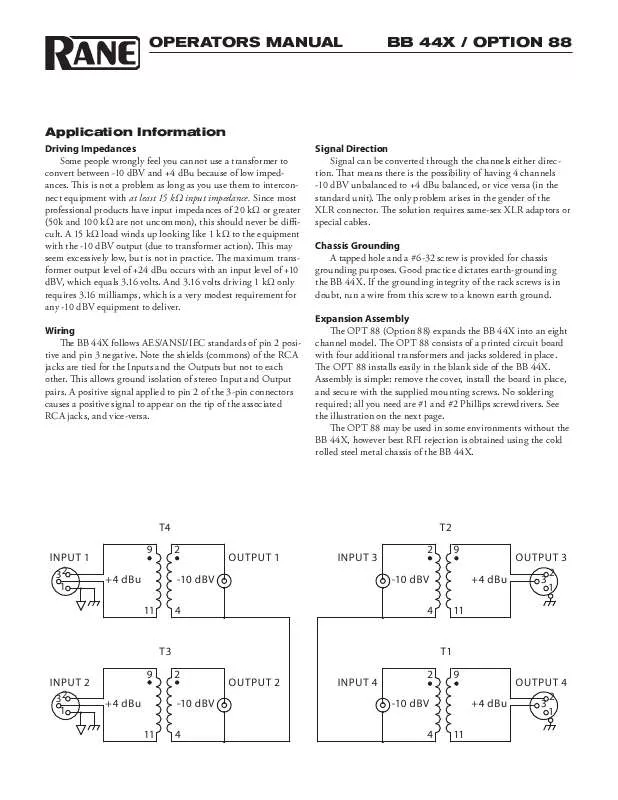 Mode d'emploi RANE BB 44X-OPTION 88