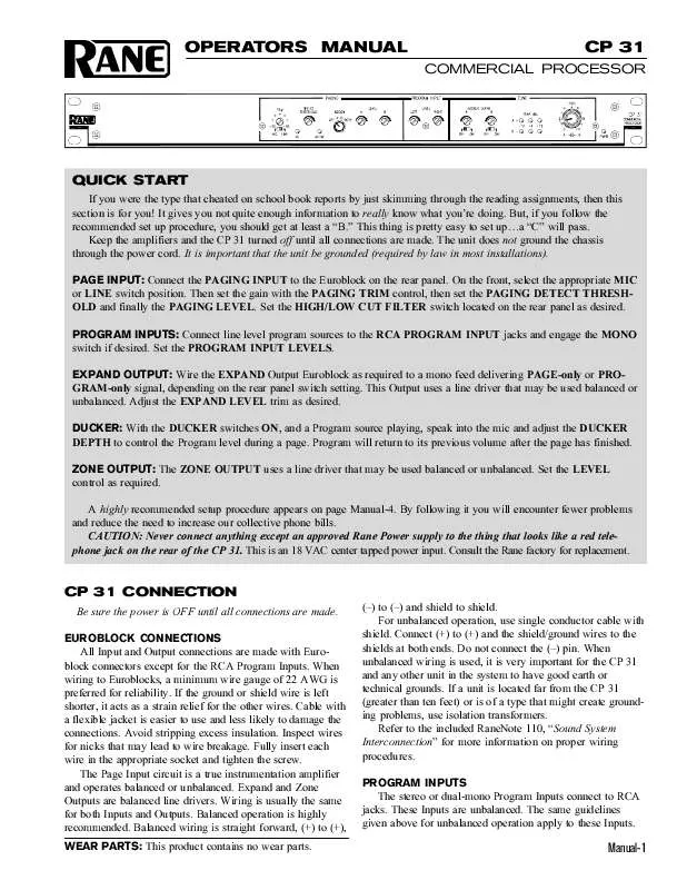 Mode d'emploi RANE CP 31